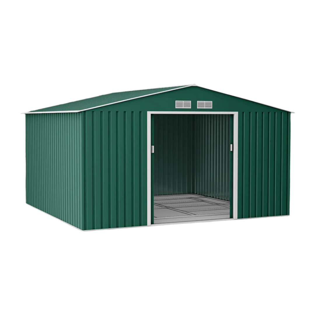 Lotus Orion 11 x 14 Apex Metal Shed With Foundation Kit - Dark Green