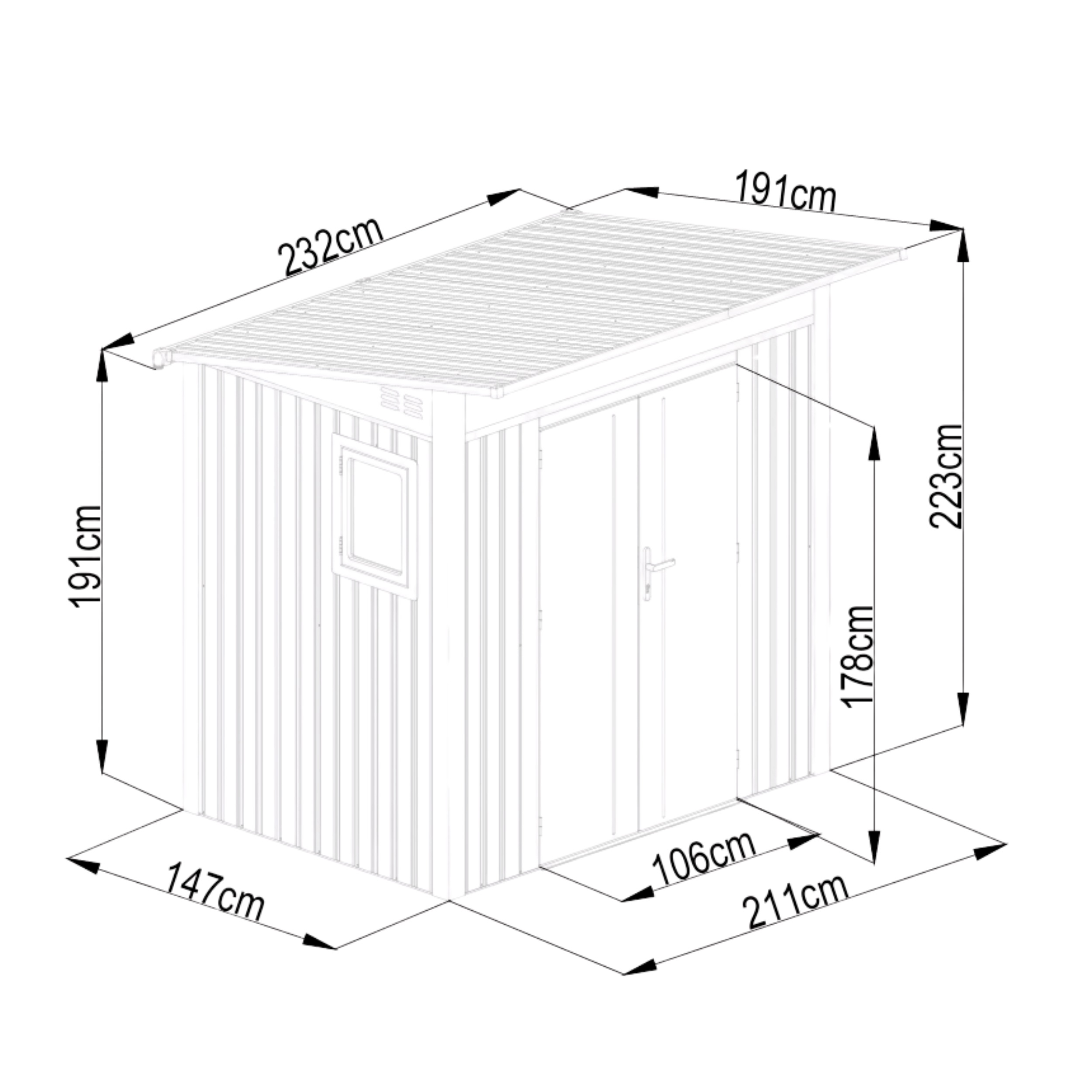 Lotus Minos 9 x 8 Pent Aluminium Metal Shed - White