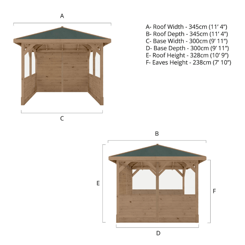 Mercia 10 x 10 (3m x 3m) Traditional Gazebo With Side Panels