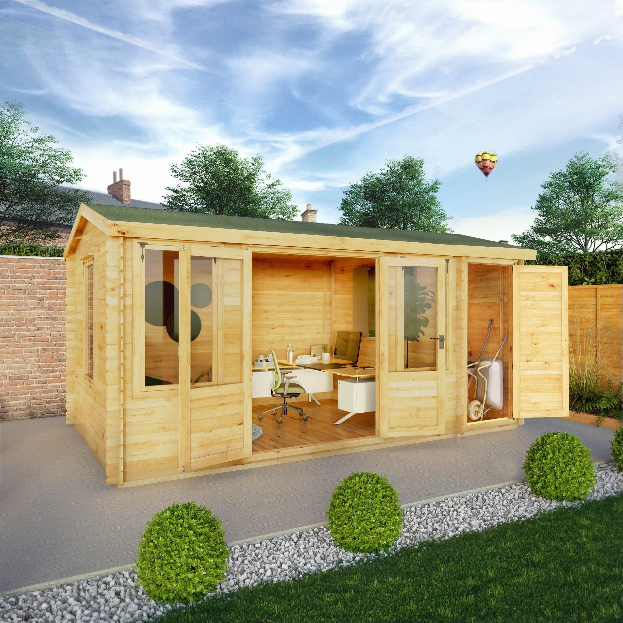 Mercia 17 x 10 (5.1m x 3m) Reverse Apex Log Cabin With Side Shed - 19mm