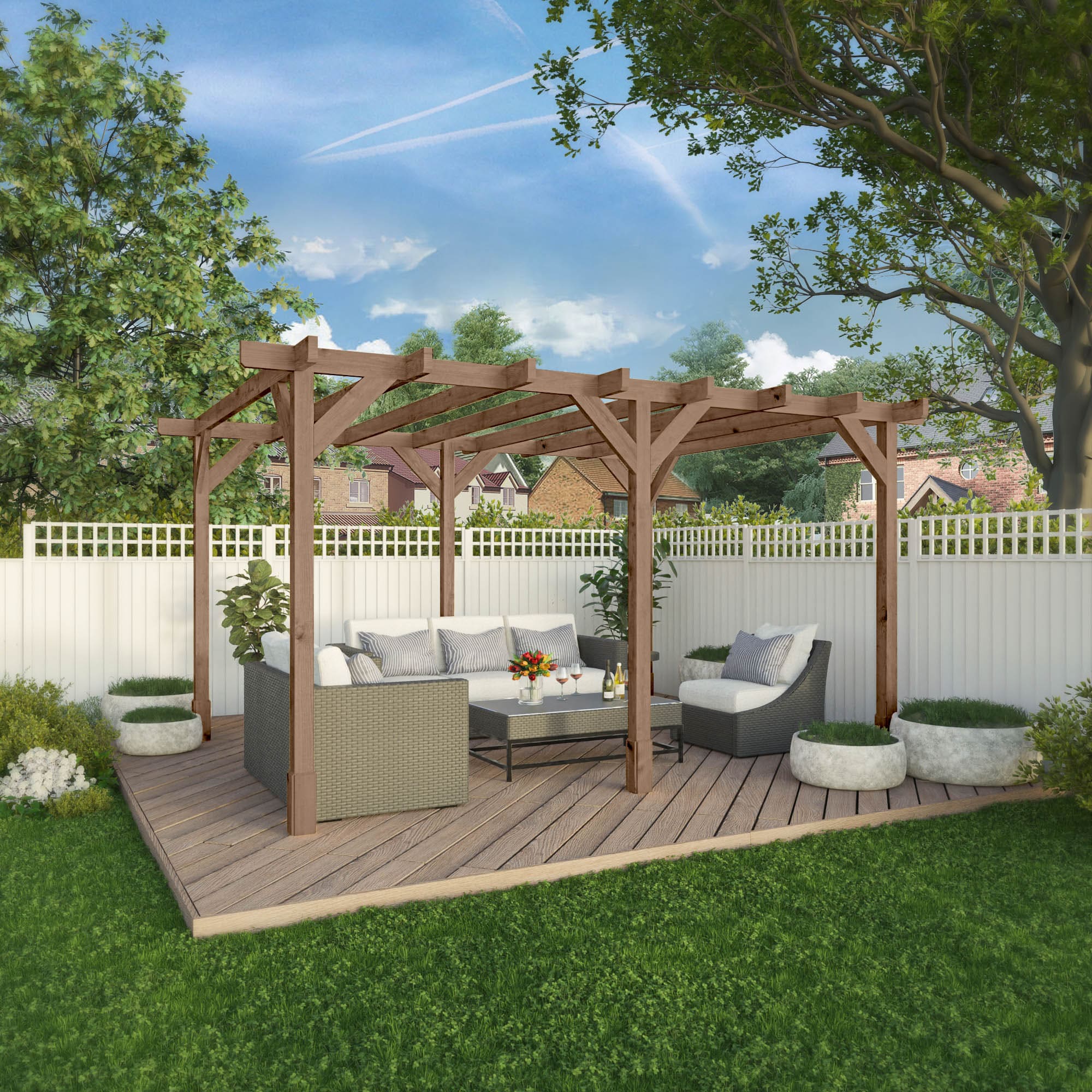 Mercia 13 x 10 (3.0m x 4.0m) Traditional Pressure Treated Wooden Pergola