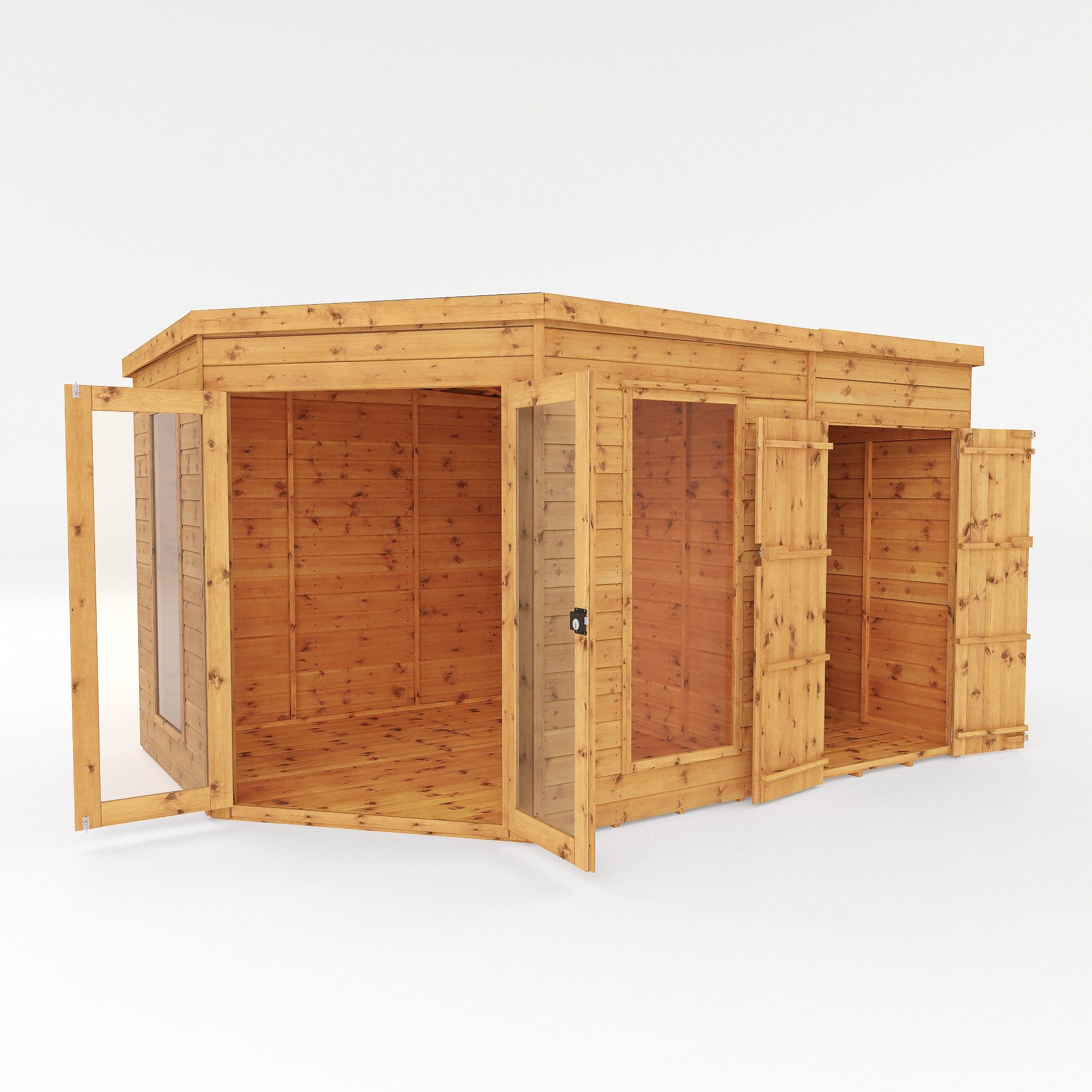 Mercia 12x8 Wooden Corner Summerhouse with Side Shed