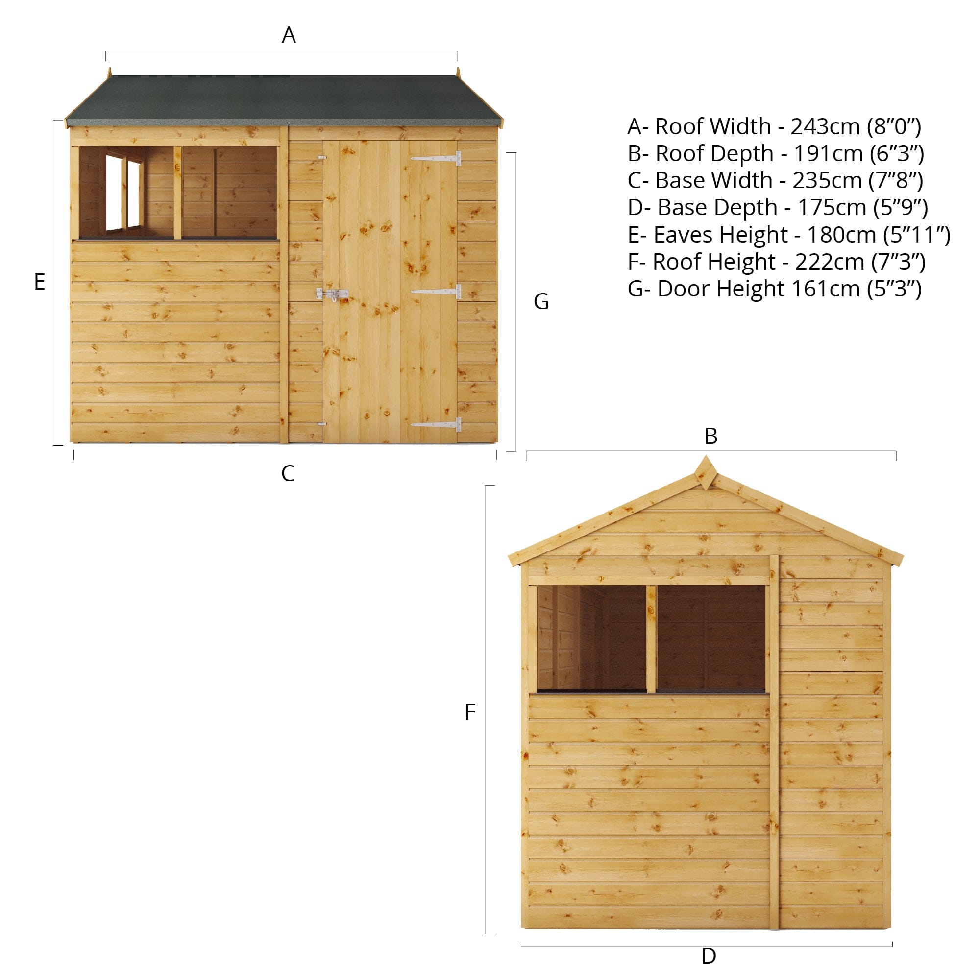 Mercia 8 x 6 Modular Shiplap Apex Shed