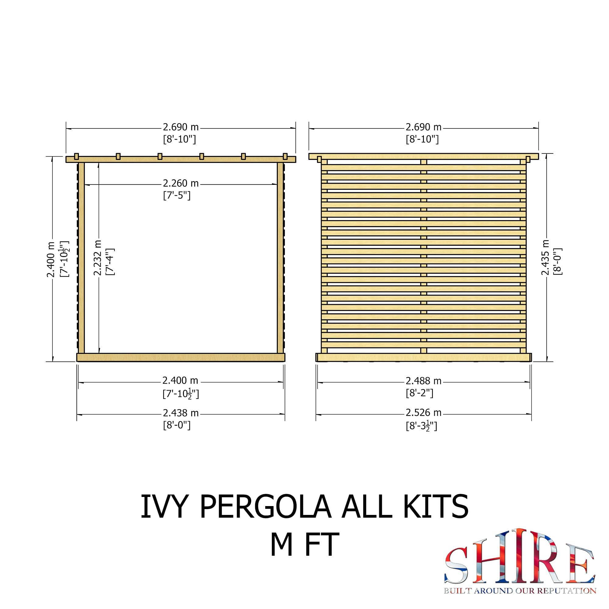 Shire 8 x 8 Ivy Pergola Kit with Decking & Sides
