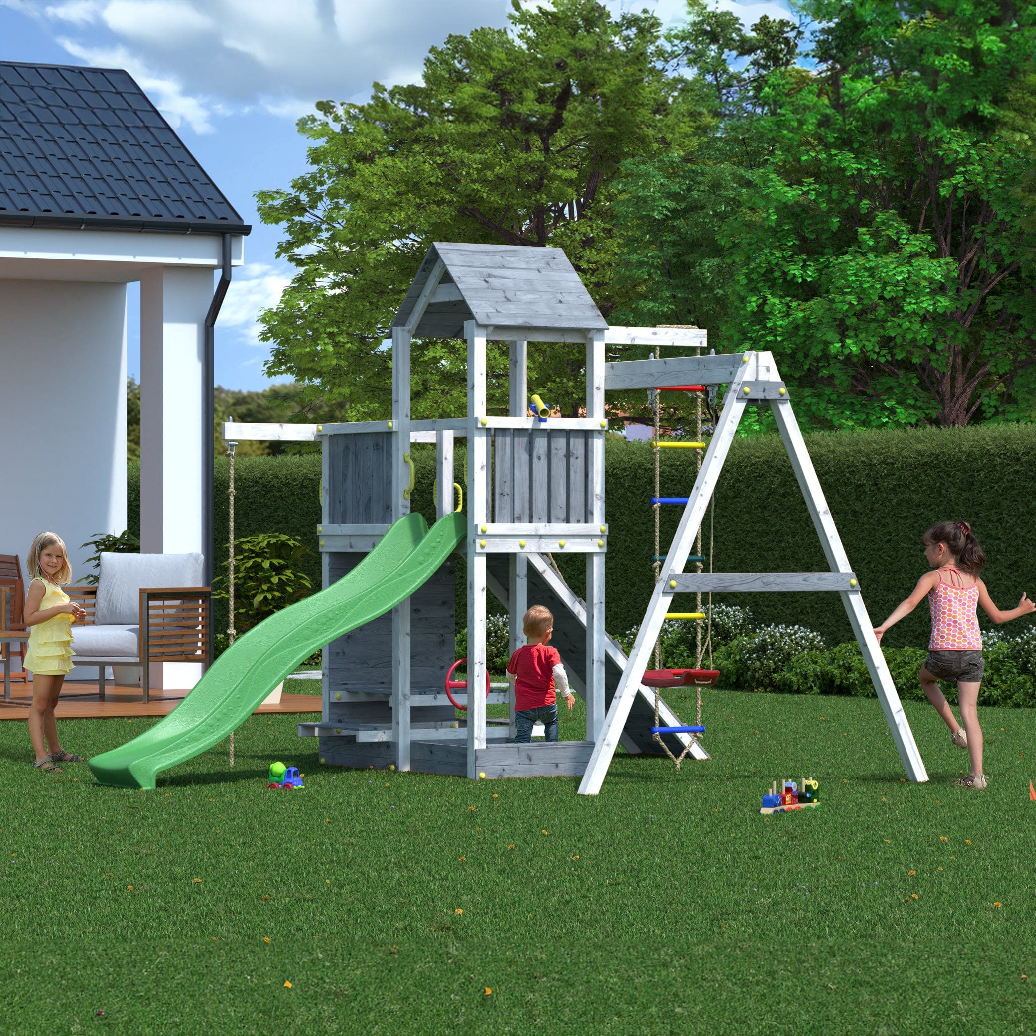 Shire Activer Playfort Grey & White Climbing Frame With Swing & Slide