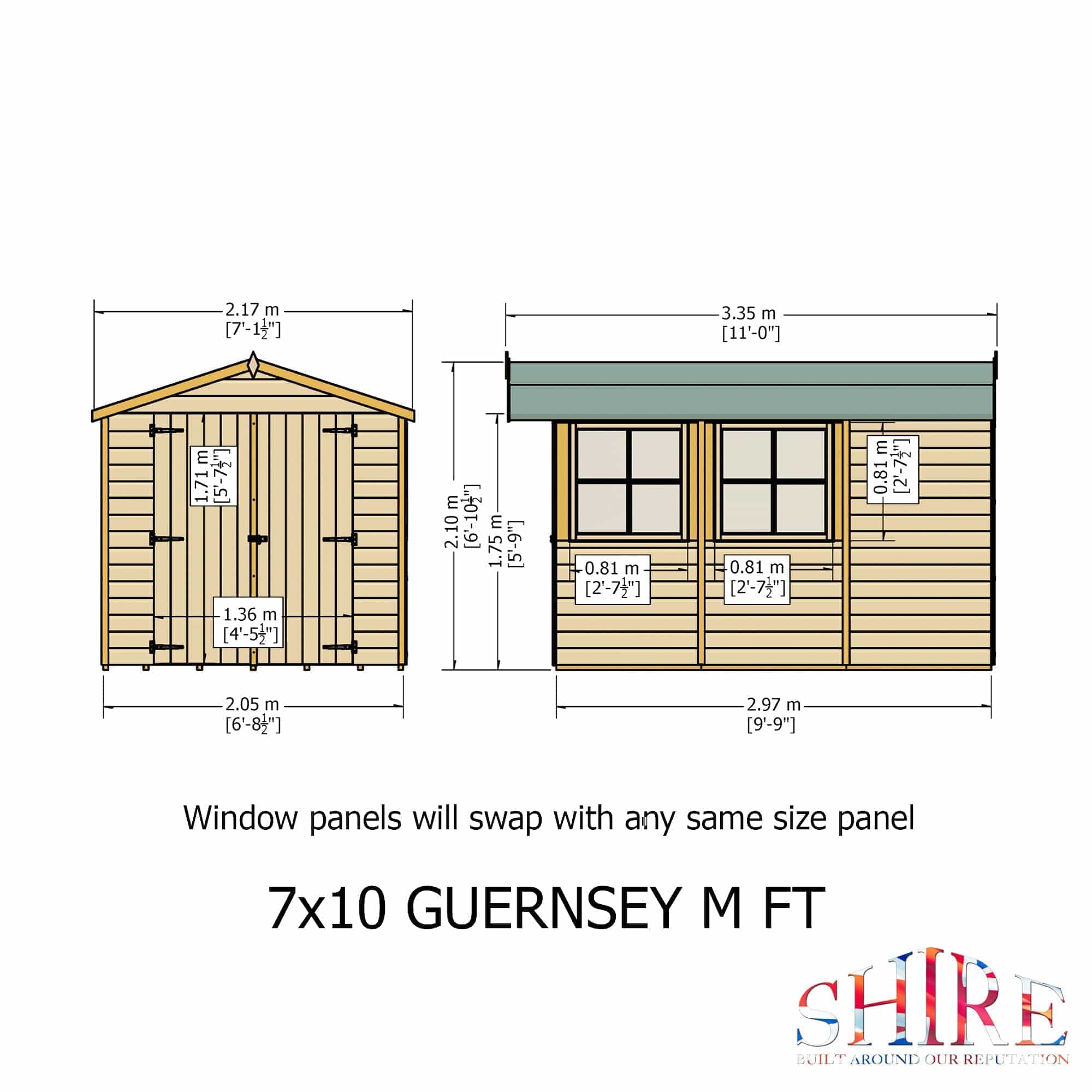 Shire 10x7 Guernsey Shed Double Door Apex Workshop