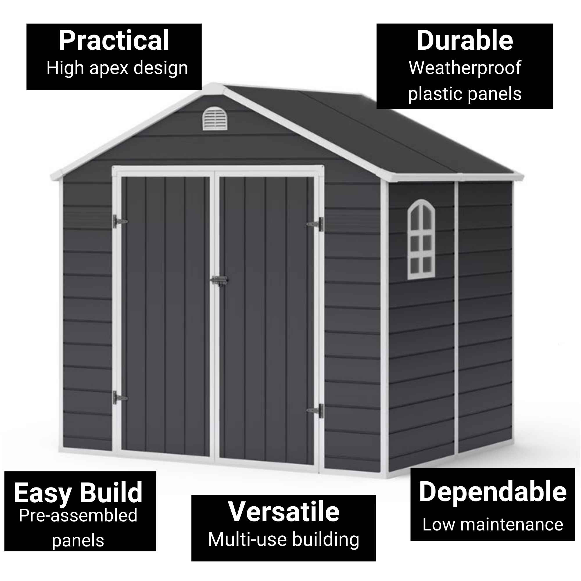 Lotus Sono Plastic Storage Shed - 8x6 with Foundation Kit