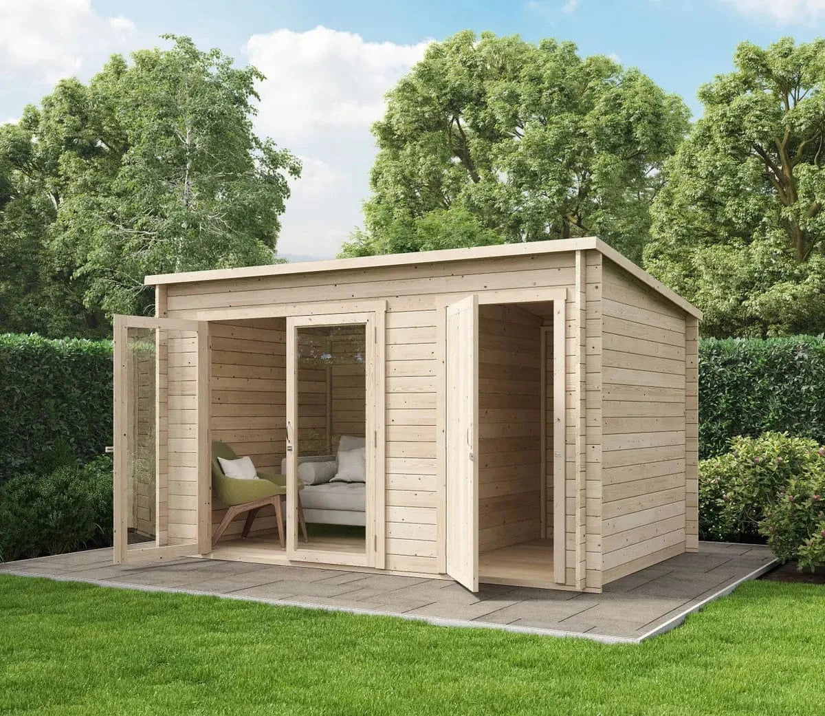 Store More Darton 12ft x 8ft Pent Log Cabin Summerhouse with Side Store