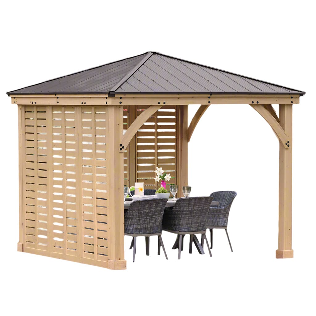 Yardistry 10ft x 10ft (3m x 3m) Meridian Gazebo with Double Privacy Wall
