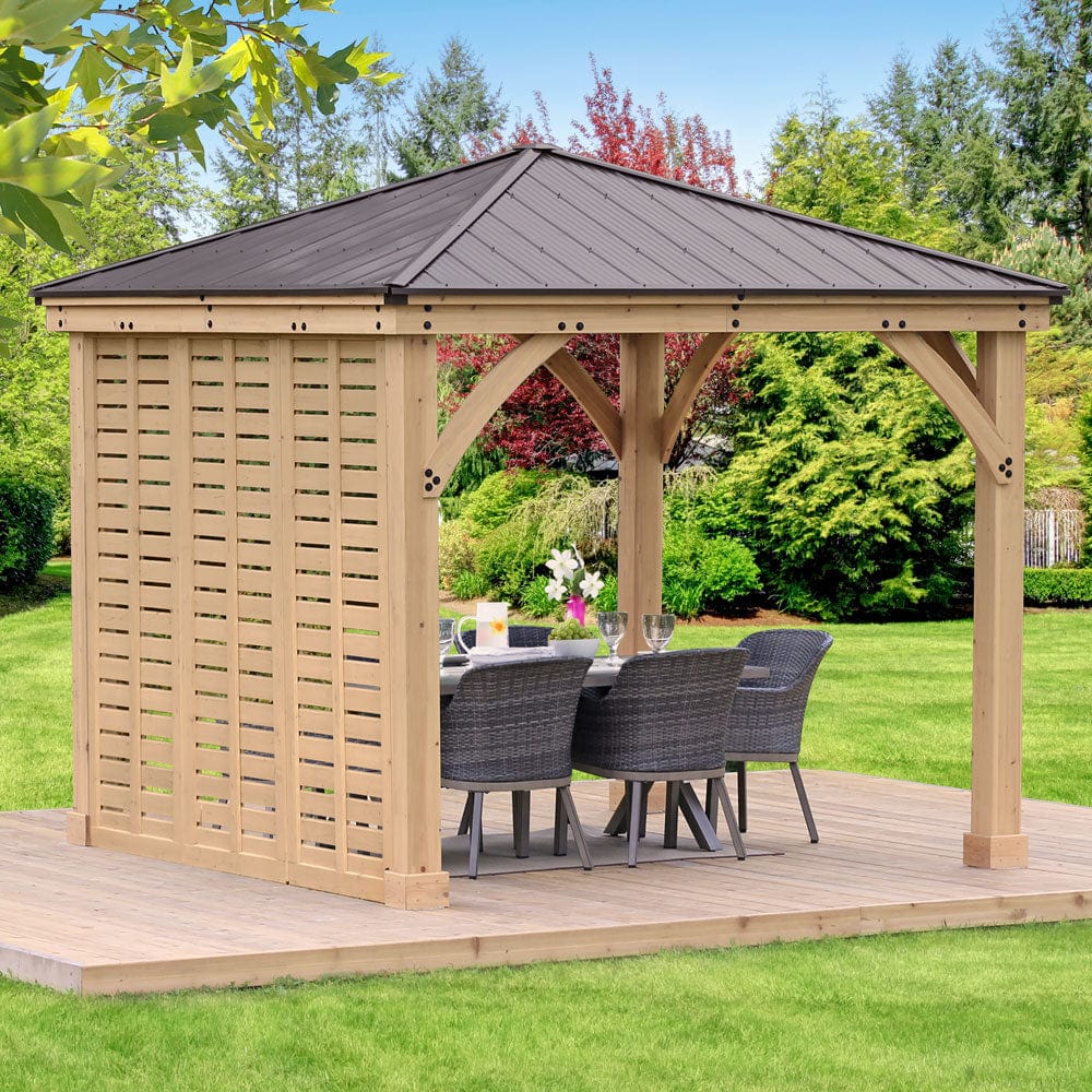Yardistry 10ft x 10ft (3m x 3m) Meridian Gazebo with Single Privacy Wall