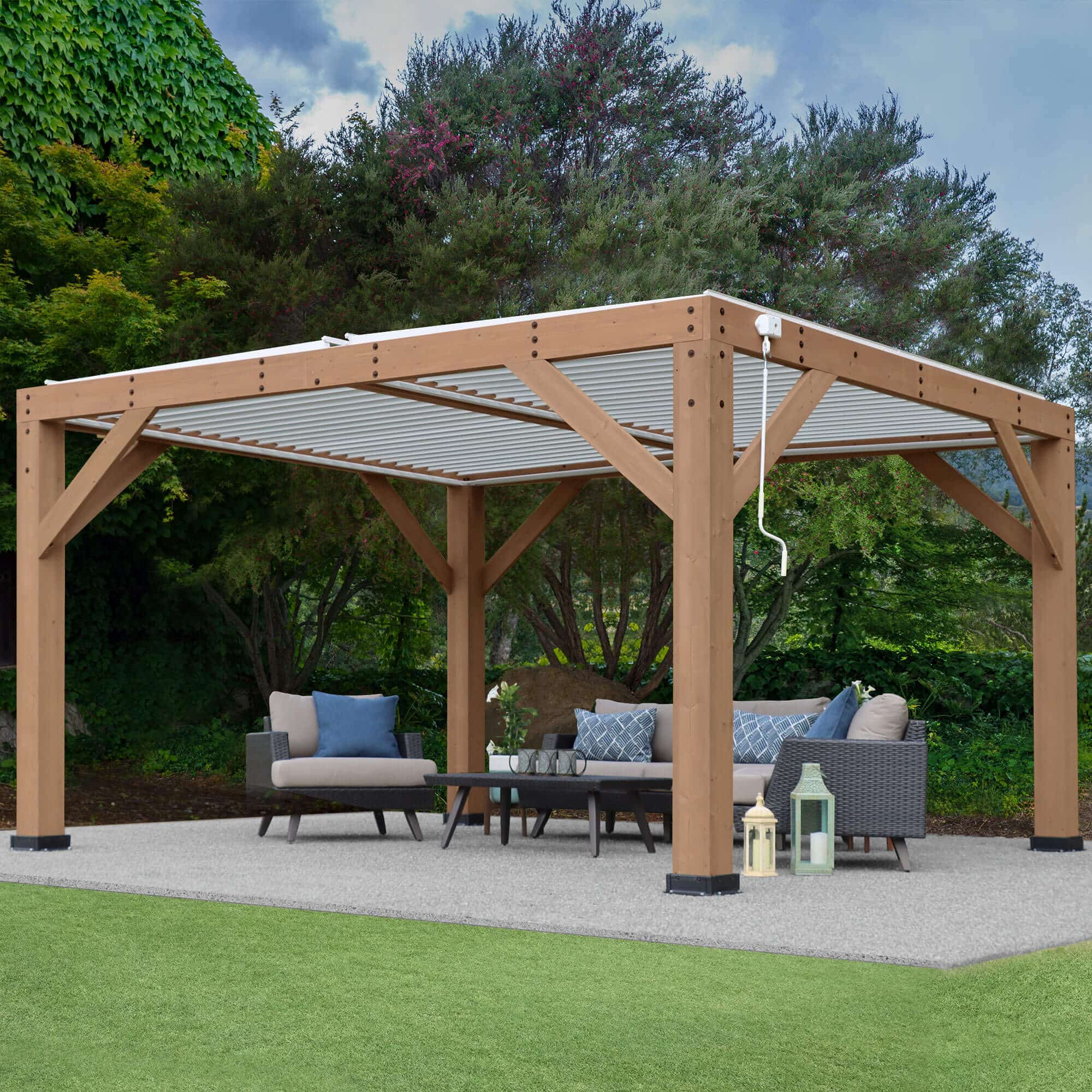 Yardistry 14 x 12 Wooden Pergola With Louvered Roof