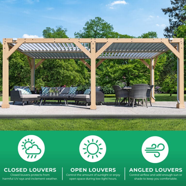 Yardistry 10ft x 20ft (3m x 6m) Meridian Pergola with Louvered Roof