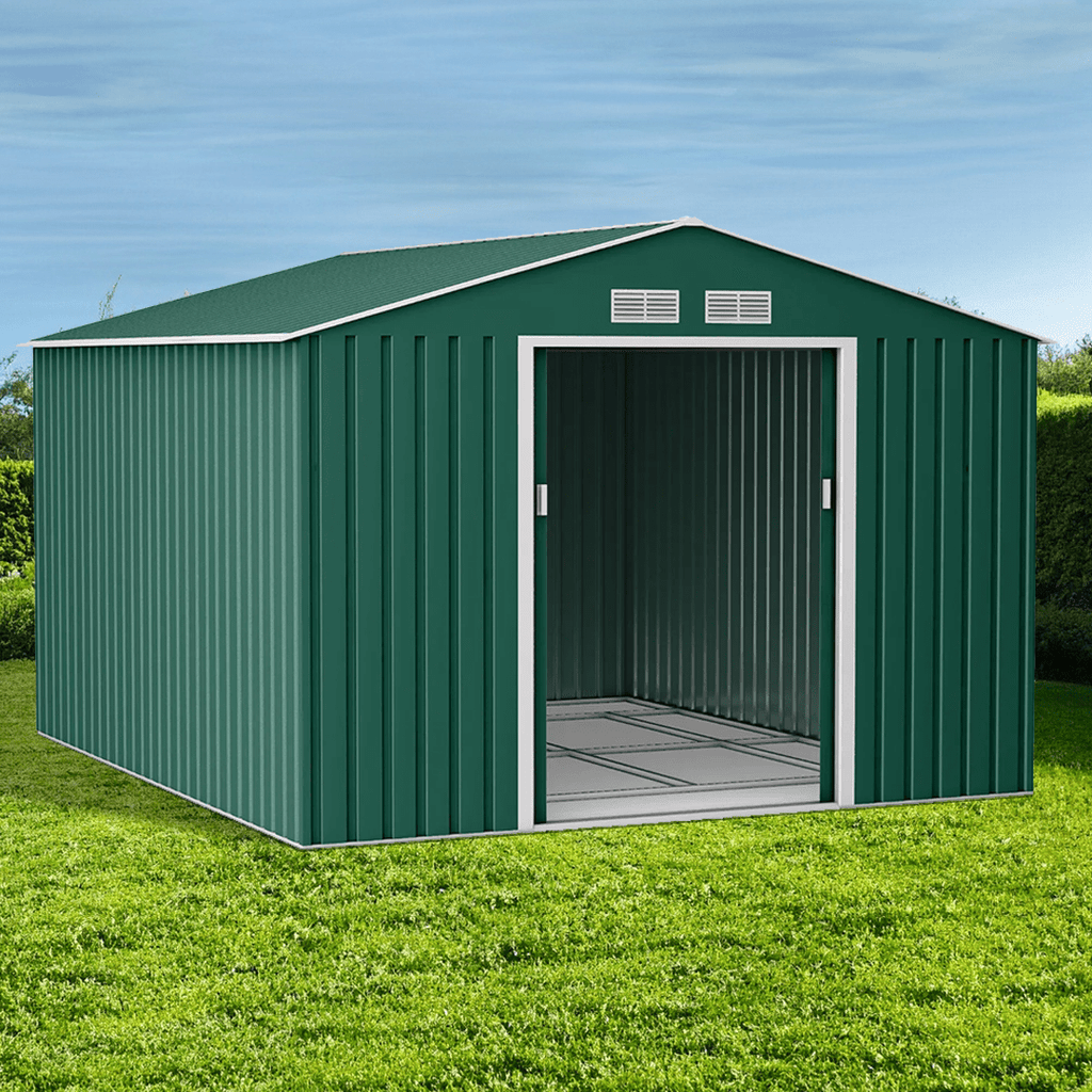 Lotus 9 x 10 Orion Apex Metal Shed With Foundation Kit - Dark Green