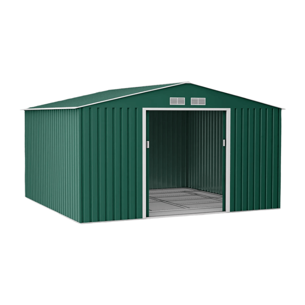 Lotus Orion 11 x 14 Apex Metal Shed With Foundation Kit - Dark Green