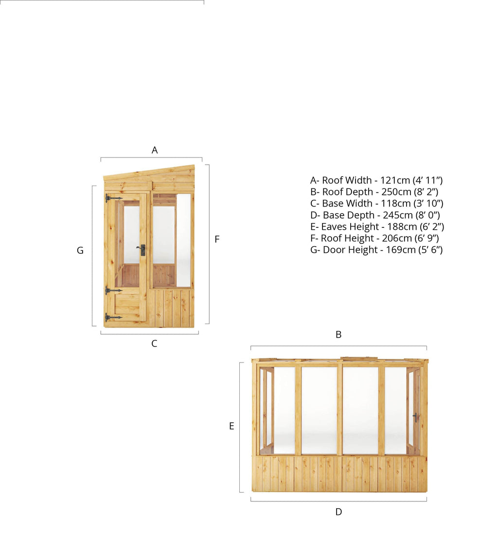 Mercia 8 x 4 Premium Woodsman Pent Glass Lean-To Greenhouse