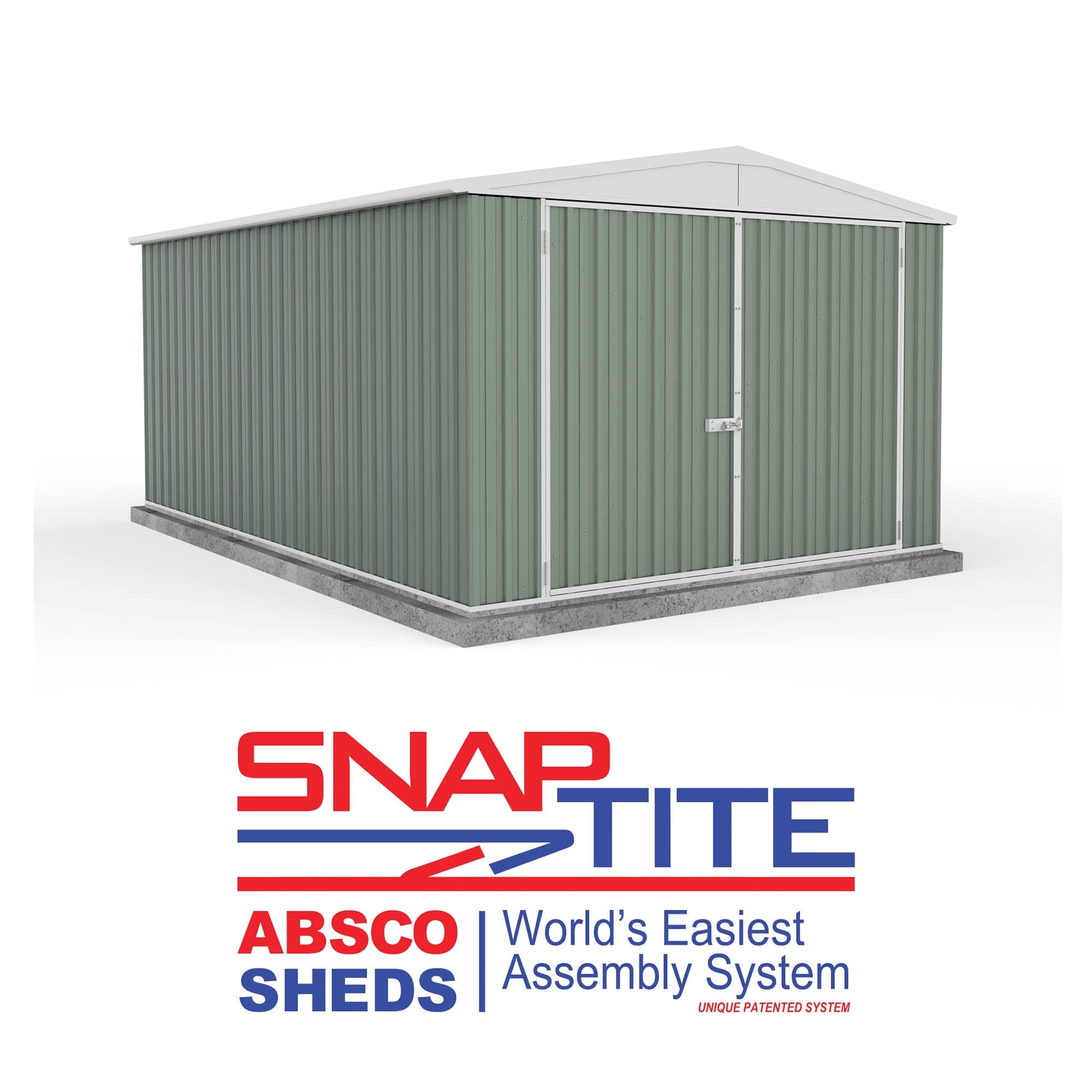 Absco 10 x 15 Utility Metal Workshop (3m x 4.48m) Pale Eucalyptus - Anchor Kit Included