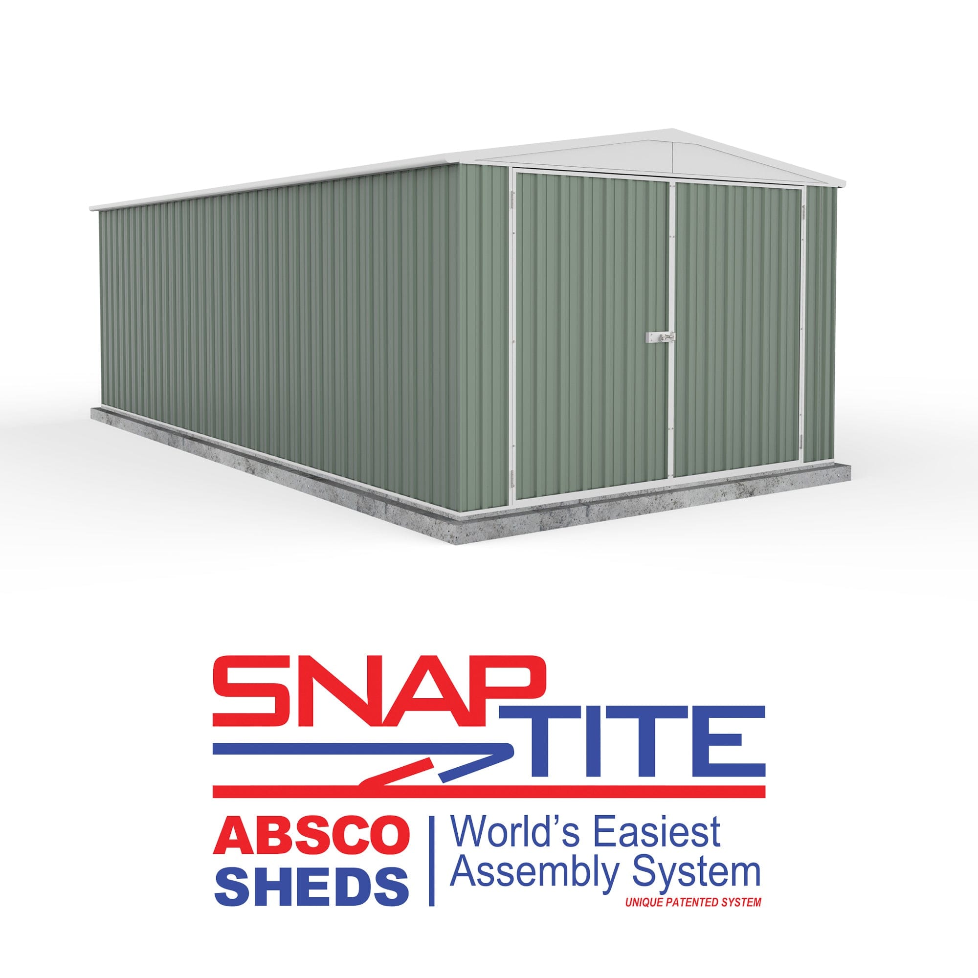 Absco 10 x 20 Utility Metal Apex Workshop (3m x 6m) Pale Eucalyptus - Anchor Kit Included