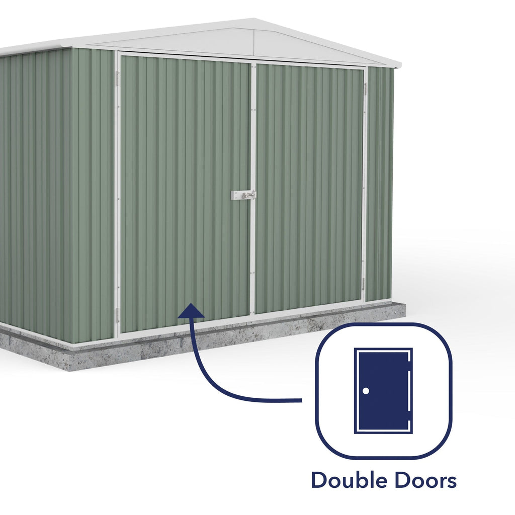 Absco 10 x 20 Utility Metal Apex Workshop (3m x 6m) Pale Eucalyptus - Anchor Kit Included