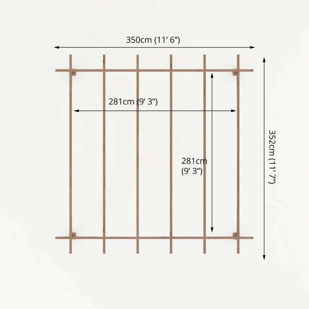 Mercia 10 x 10 (3.0m x 3.0m) Traditional Pressure Treated Wooden Pergola