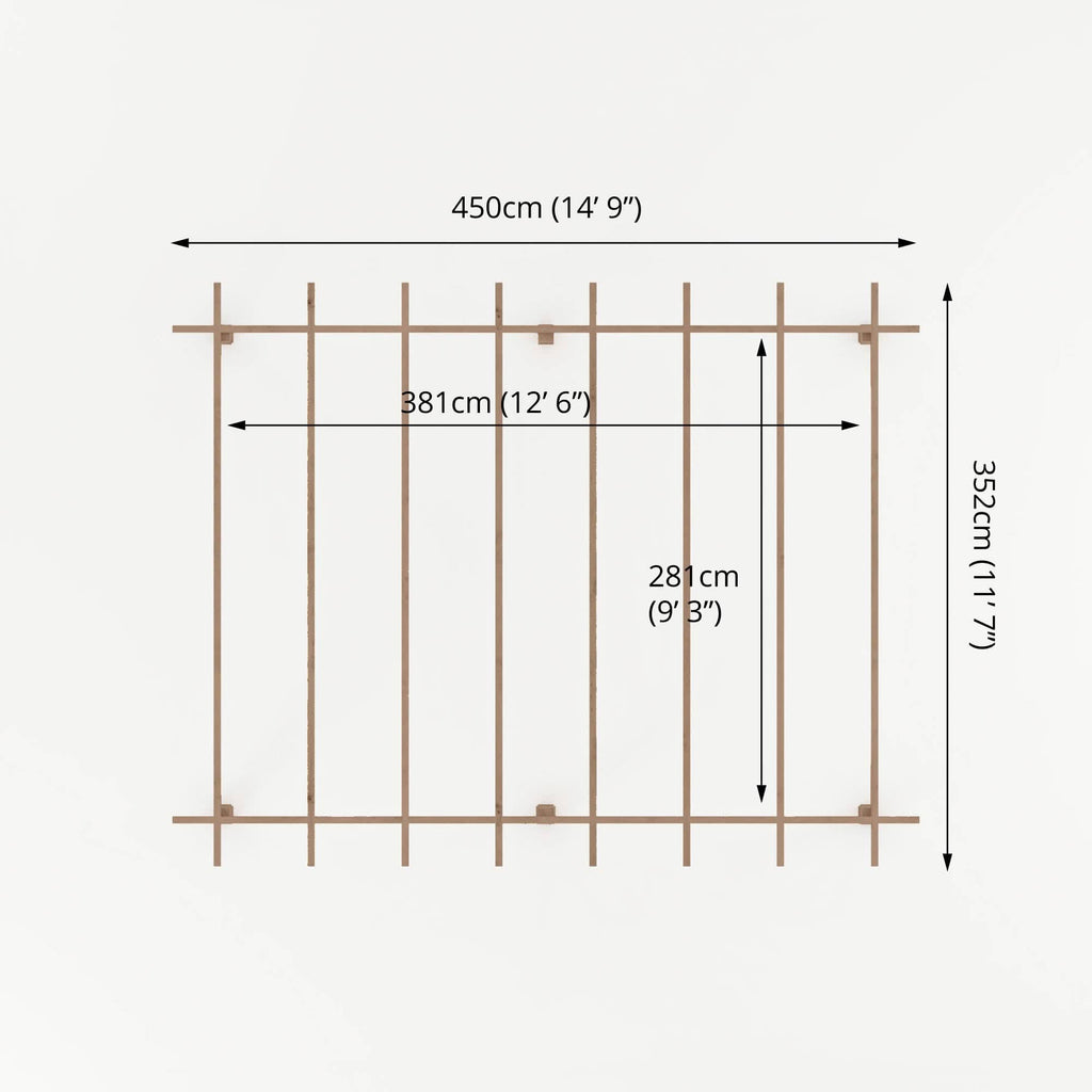 Mercia 13 x 10 (3.0m x 4.0m) Traditional Pressure Treated Wooden Pergola