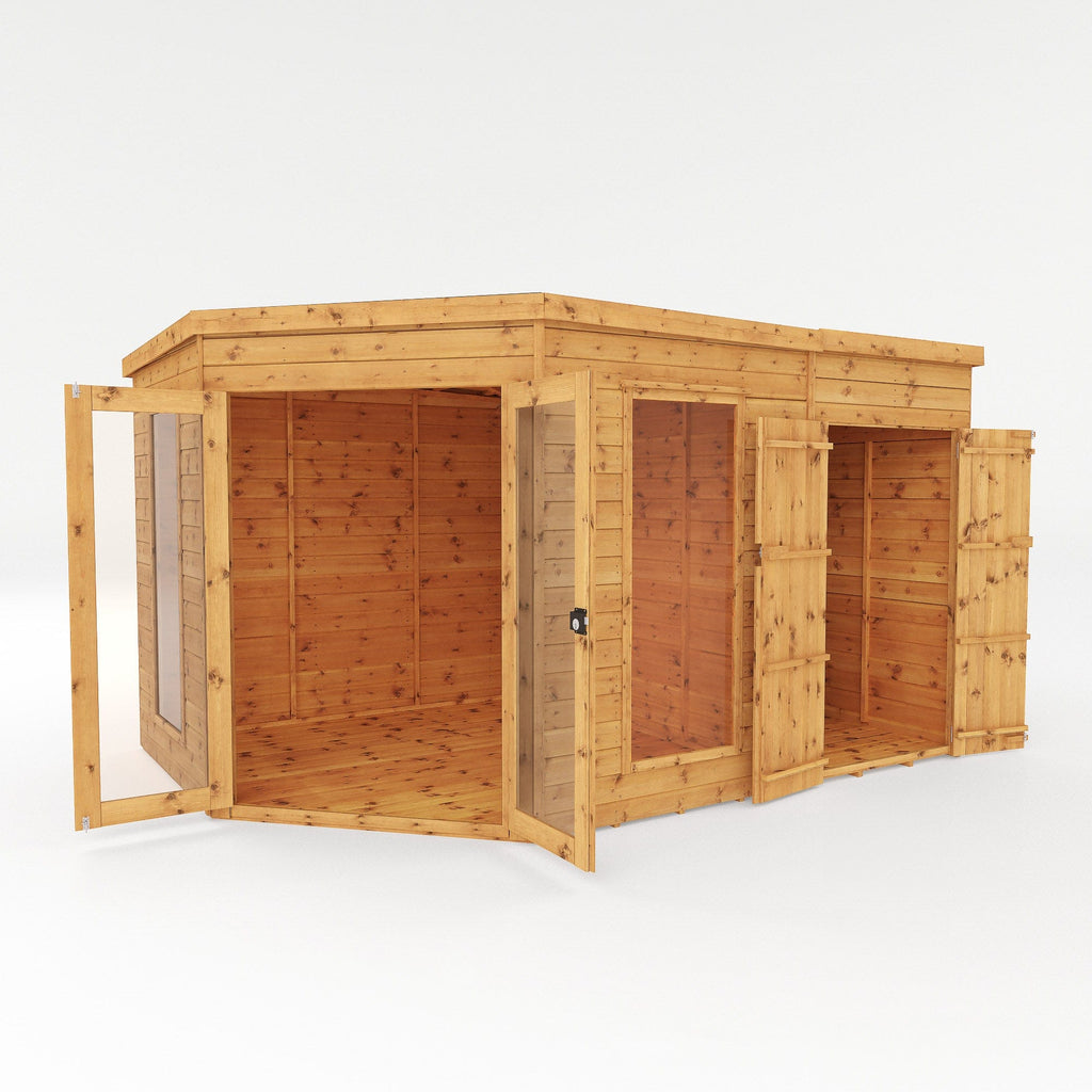 Mercia 12x8 Wooden Corner Summerhouse with Side Shed