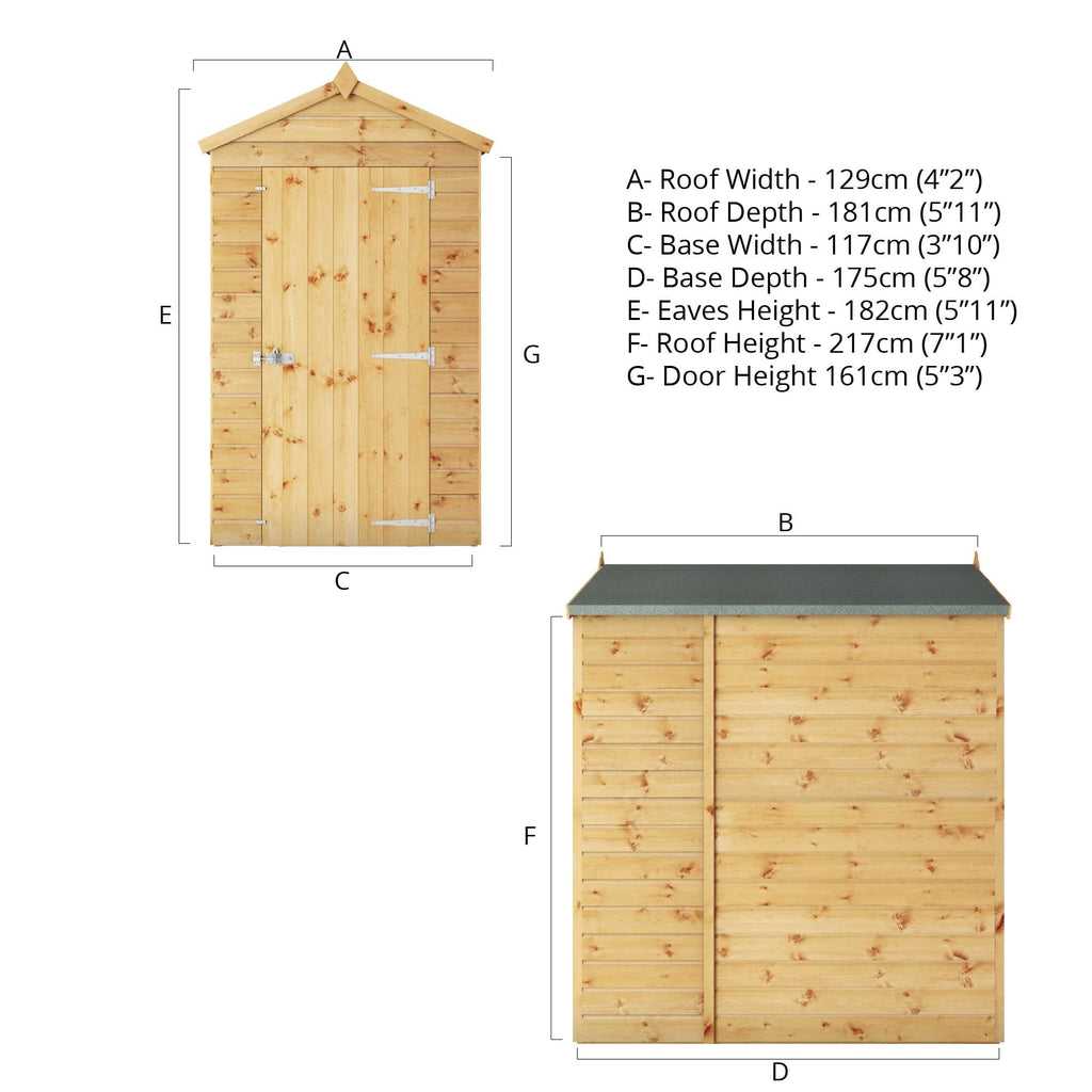 Mercia 6x4 Modular Shiplap Apex Windowless Wooden Shed