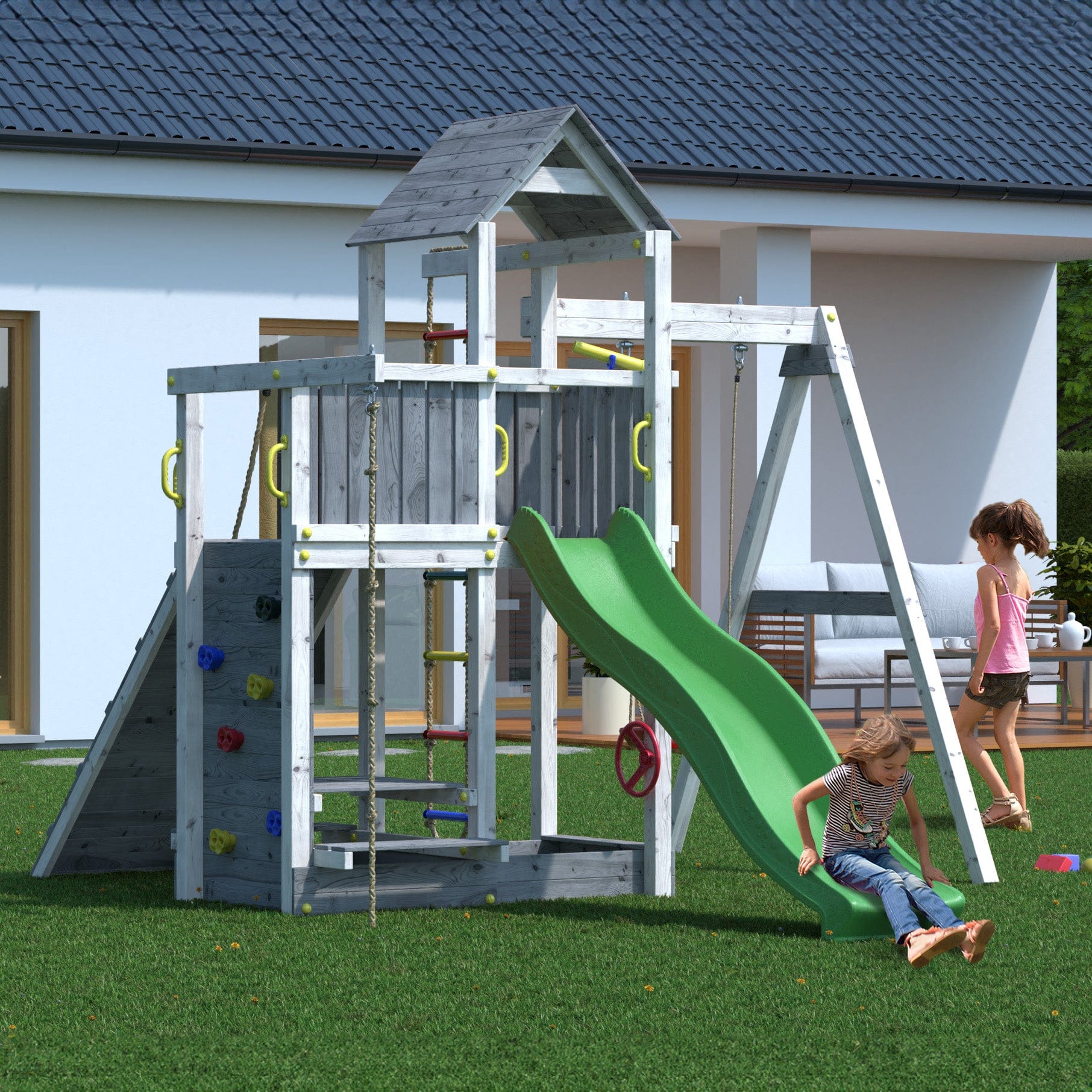 Shire Activer Playfort Grey & White Climbing Frame With Swing & Slide
