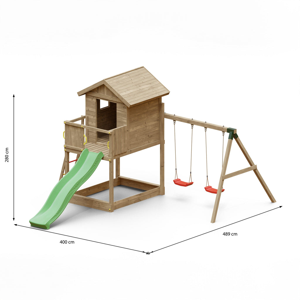 Shire Galaxy Playfort Wooden Climbing Frame with Slide and Swings