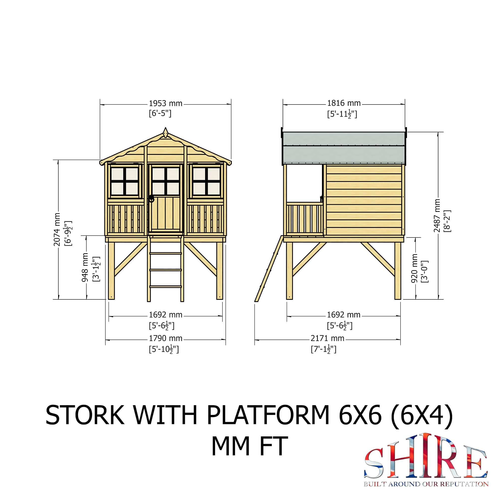 Shire 6x4 Stork Playhouse with Platform & Slide