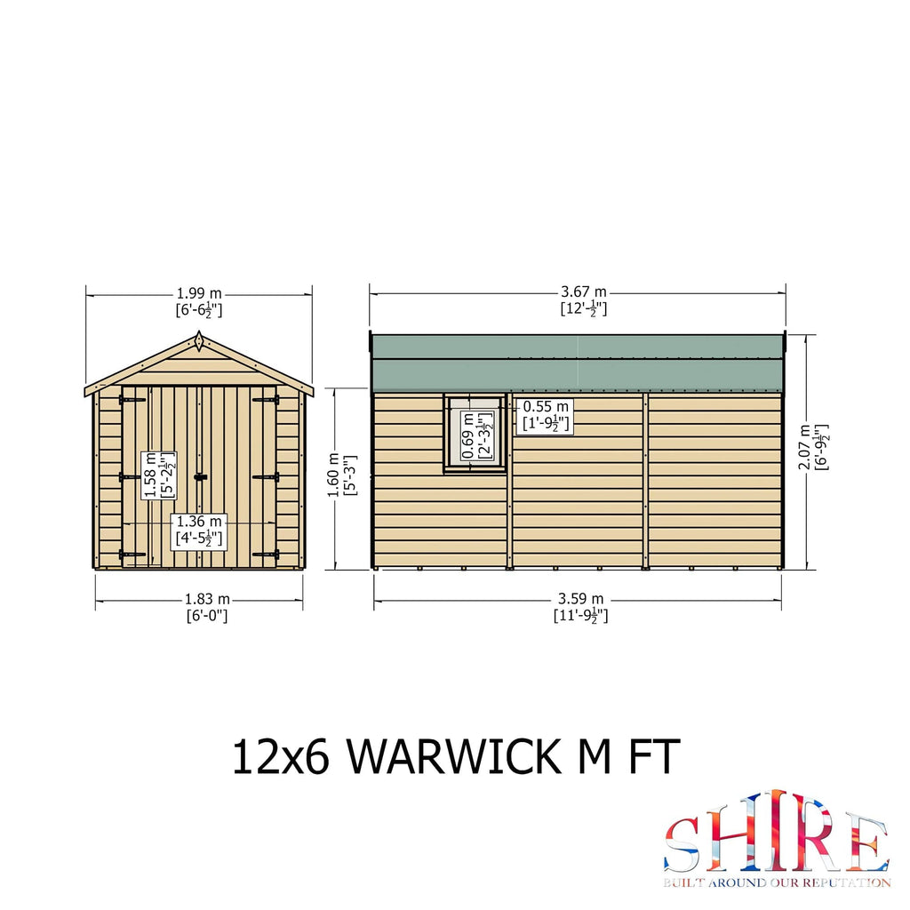Shire 12x6 Warwick Shed Apex Double Door