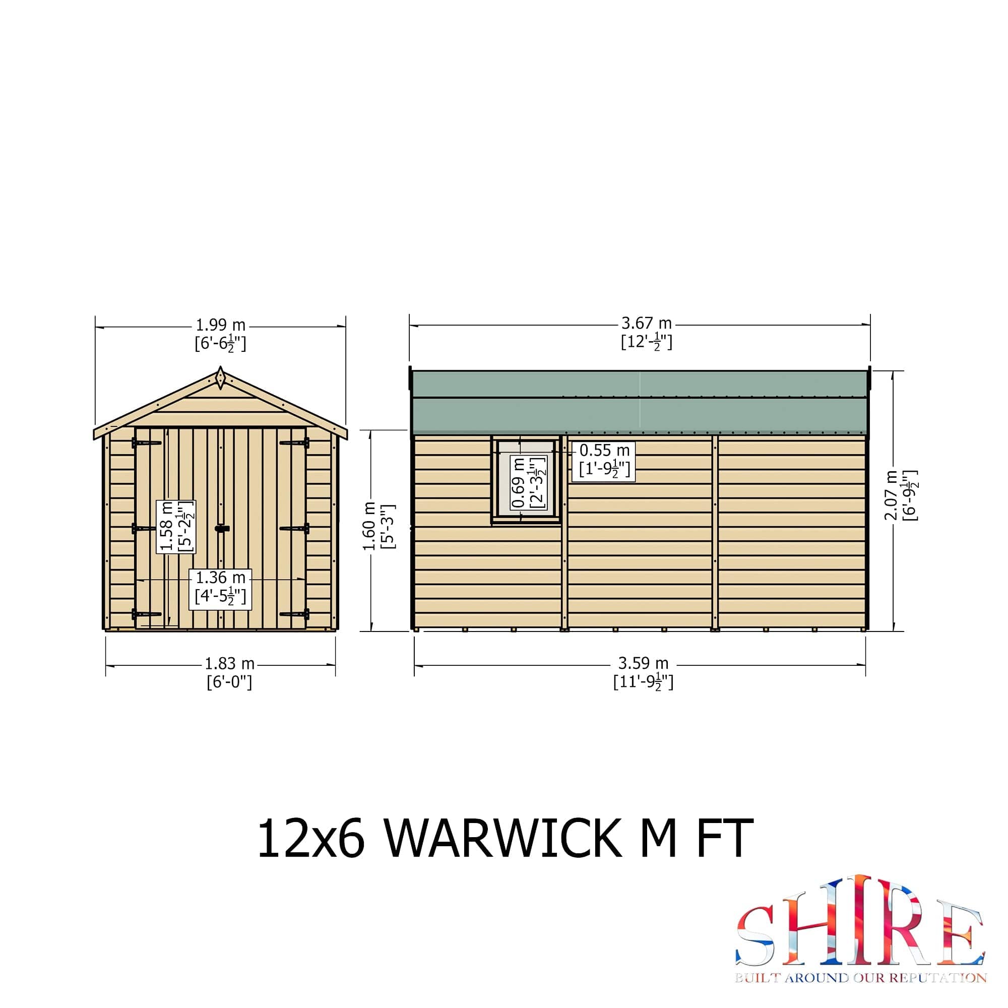 Shire 12x6 Warwick Shed Apex Double Door