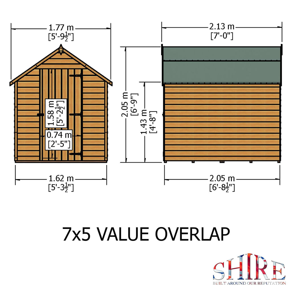 Shire 7x5ft Value Overlap Shed - Single Door