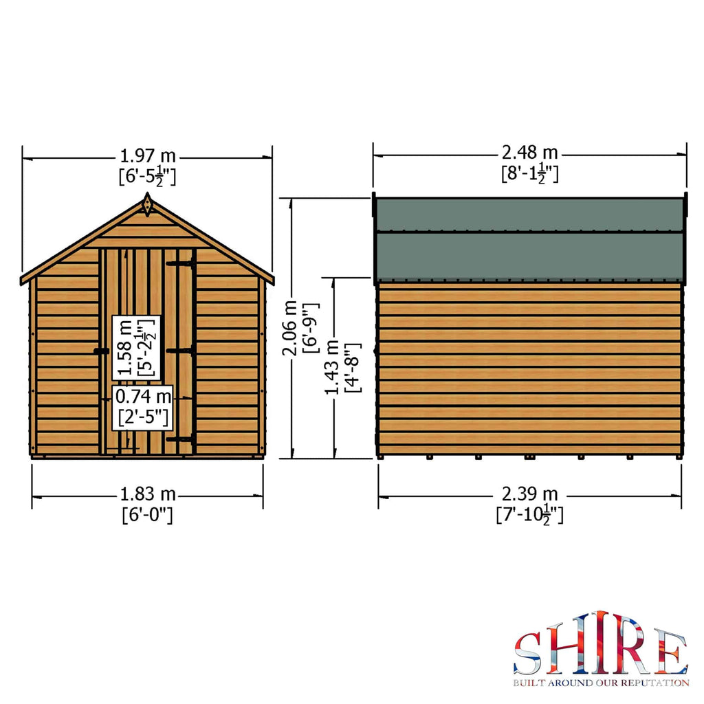 Shire 8x6 Overlap Dip Treated Single Door Windowless Shed