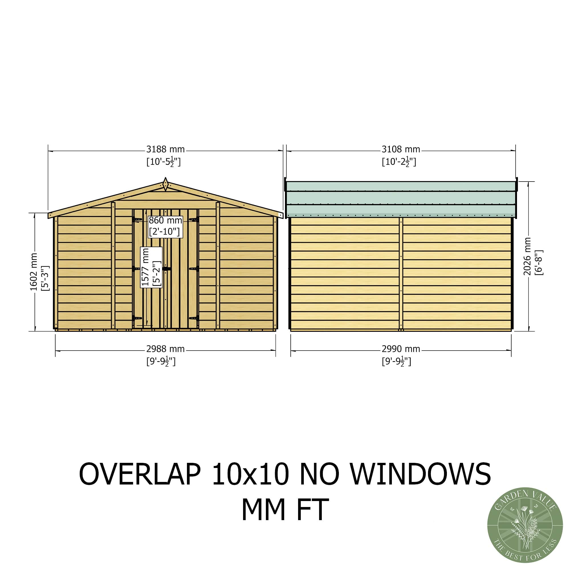 Shire Overlap Double Door Shed - 10x15ft