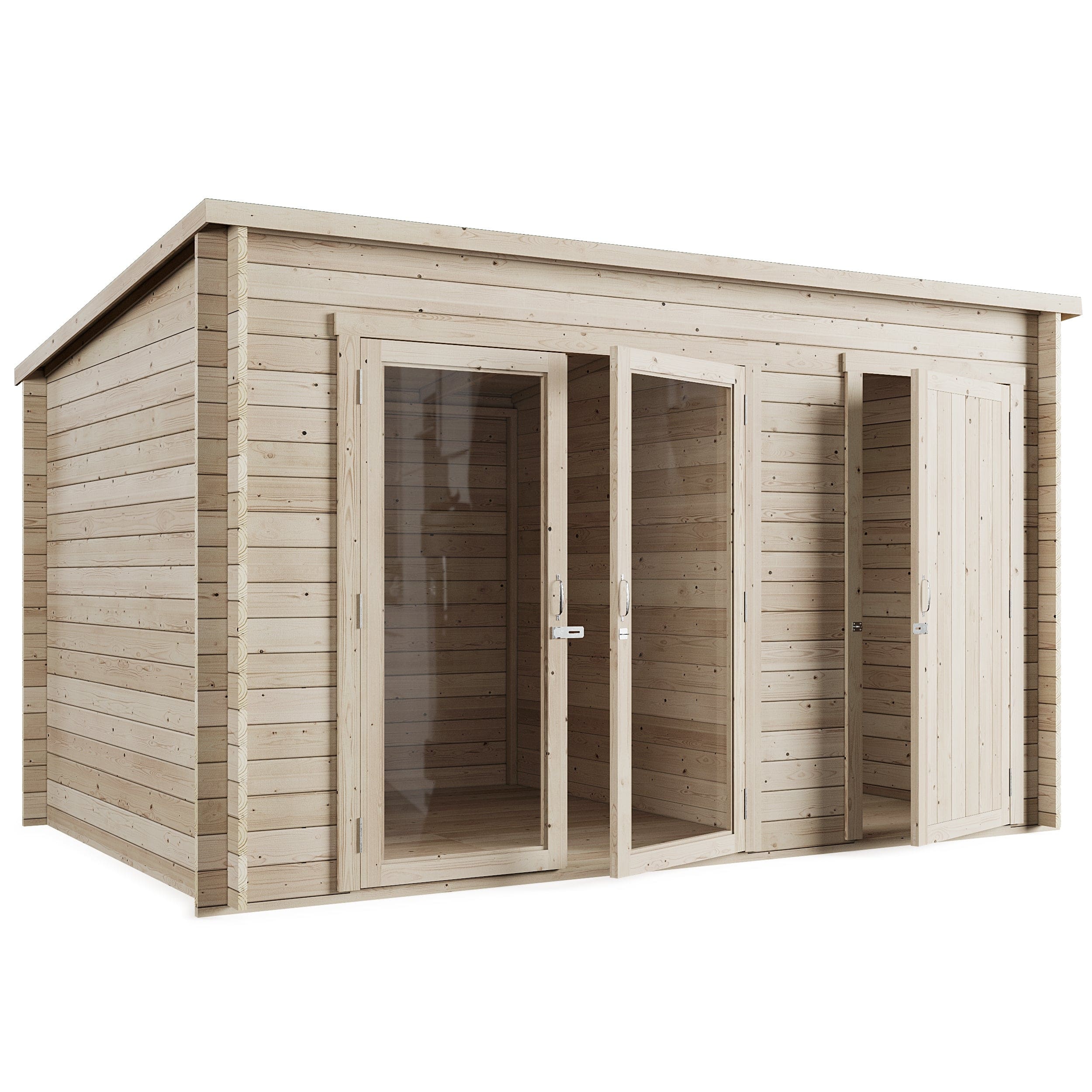 Store More Darton 12ft x 8ft Pent Log Cabin with Side Store - Pressure Treated