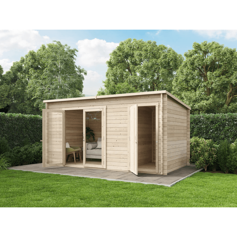 Store More Darton 14 x 8 Pent Log Cabin Summerhouse with Side Store - Pressure Treated
