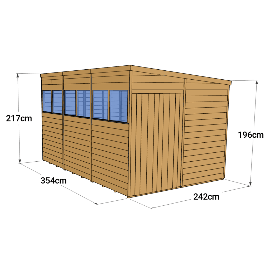 Store More 12 x 8 Pressure Treated Overlap Pent Shed - 12x8 Windowed