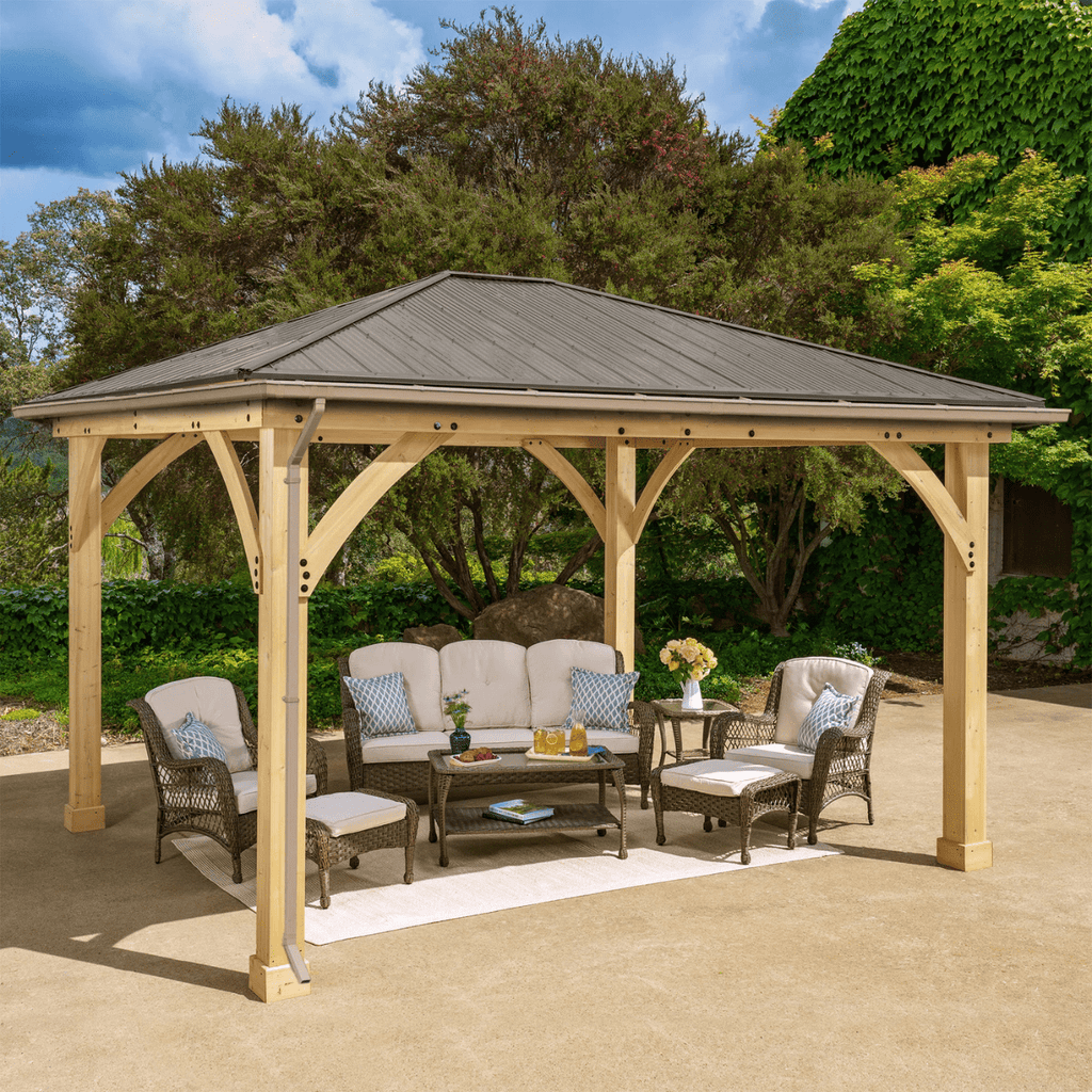 Yardistry 12ft x 14ft (4.3 x 3.7m) Meridian Gazebo with Rain Guttering