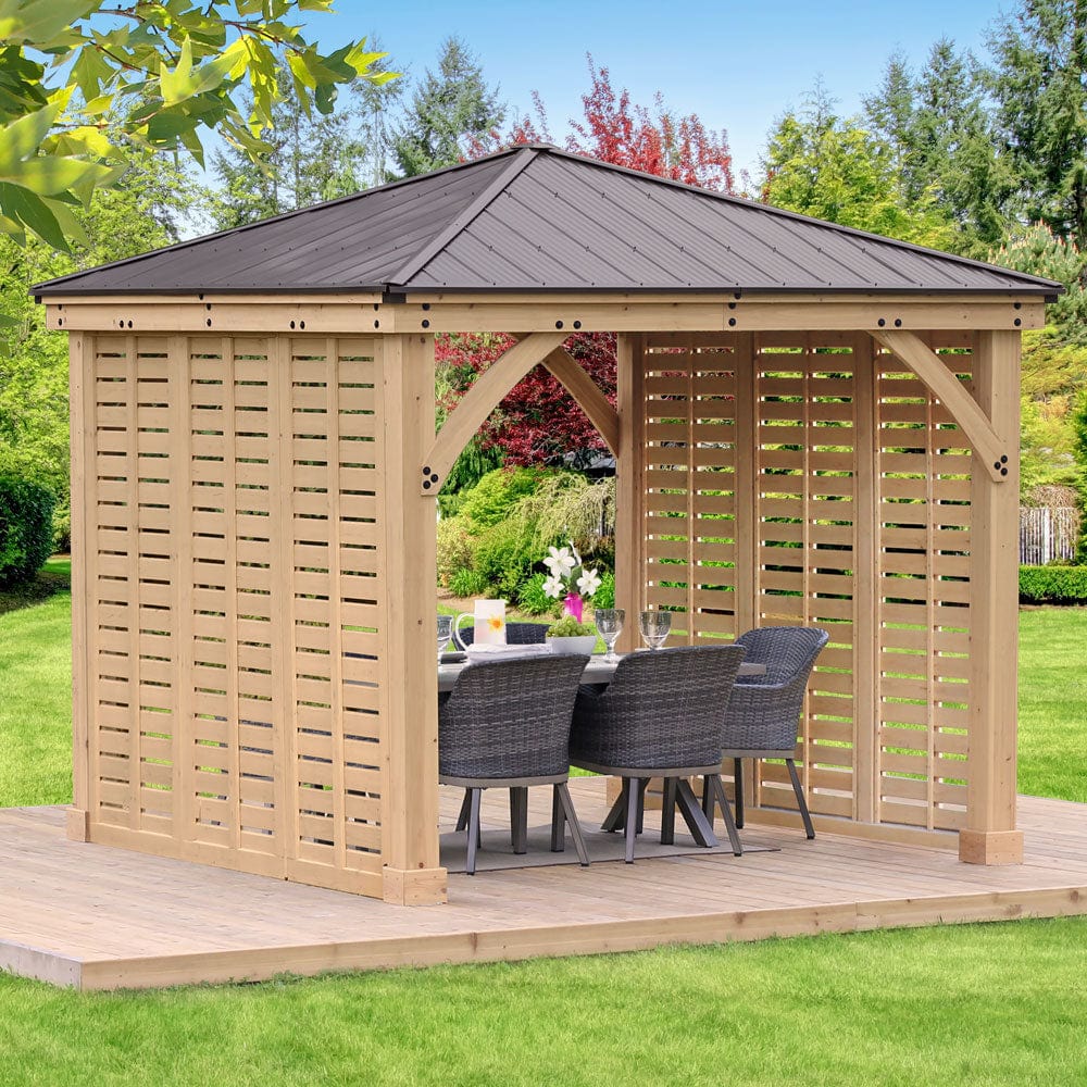 Yardistry 10ft x 10ft (3m x 3m) Meridian Gazebo with Double Privacy Wall