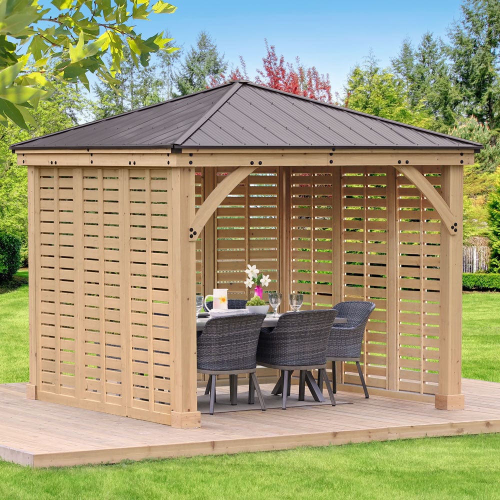 Yardistry 10ft x 10ft (3m x 3m) Meridian Gazebo with Triple Privacy Wall