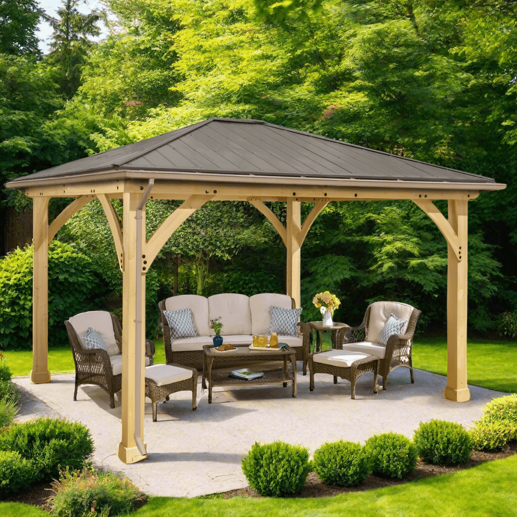 Yardistry 12ft x 14ft (4.3 x 3.7m) Meridian Gazebo with Rain Guttering