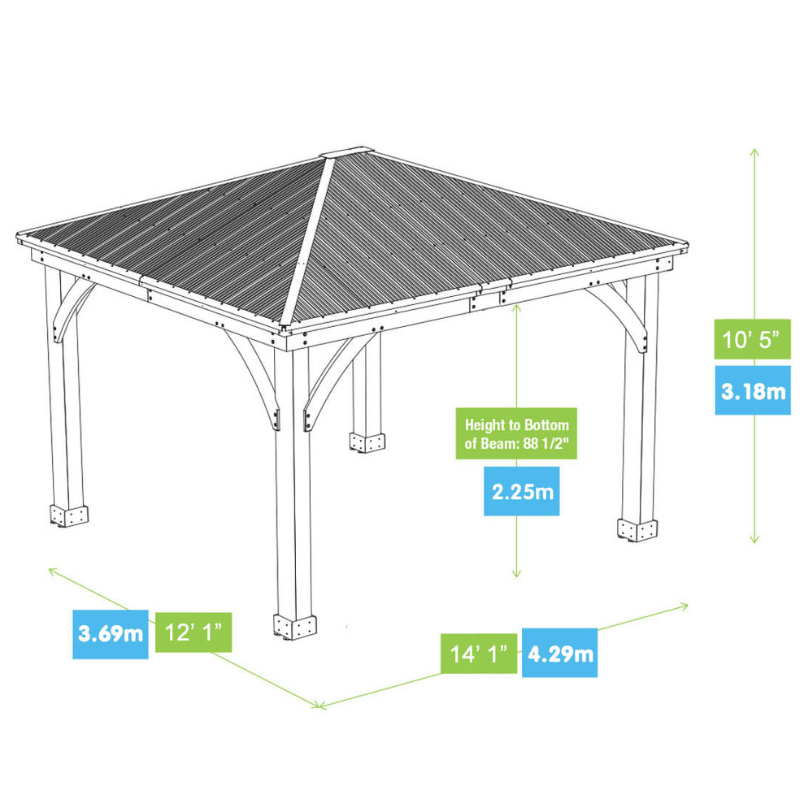 Yardistry 12ft x 14ft (4.3 x 3.7m) Meridian Gazebo with Rain Guttering