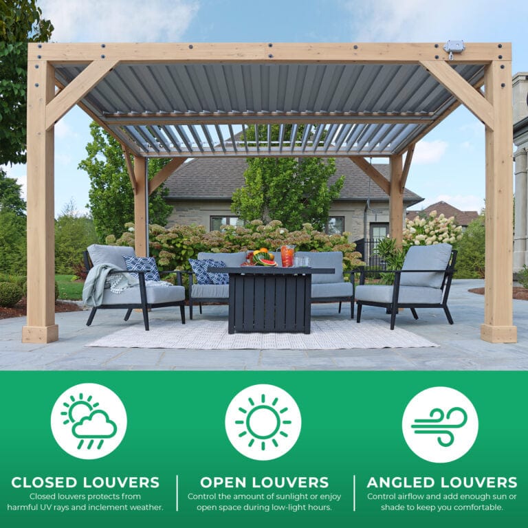 Yardistry 10ft x 12ft (3m x 3.7m) Meridian Pergola with Louvered Roof